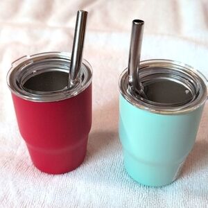 Red and Ice Blue Mini Insulated Tumblers with Straws NWT.
